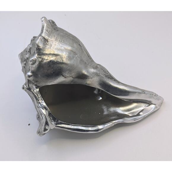 Silver Tone Knobbed Ceramic Whelk Sea Shell Display Decor 7" Sea Ocean Nautical - Picture 3 of 3